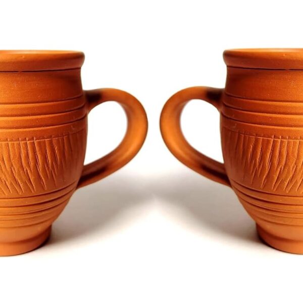 Handcrafted Mitti Clay Coffee Mugs And Tea Cups Handmade Clay Coffee Mug Set Chai Ke Cup Pack Of 2, 225 Ml Each