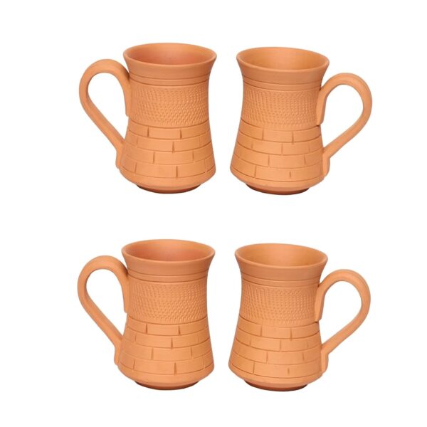 Handcrafted Mitti Clay Cup, Mug Set Of 4, 210Ml Natural Handmade Earthen Clay Kulhad, Kullar For Tea, Coffee, Milk, Hot Beverages Ecofriendly, Nontoxic, Traditional Indian Design