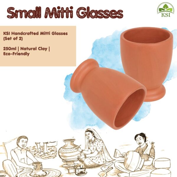 Handcrafted Earthen Clay Water Glass Set Of 2 250Ml Small Mitti Ke Glass For Drinking Water, Lassi, Milk, Coffee
