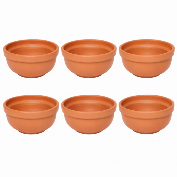 Handmade Terracotta Clay Serving Bowls Katori For Soup, Dal, Kadhi, Curry, Dessert 250 Ml, Pack Of 6
