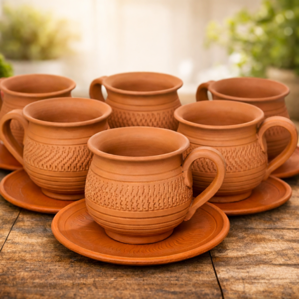 Clay Cup And Saucer For Home And Kitchen, set of 6