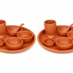 Handmade Terracotta Clay Dinner Set Traditional Mitti Ki Thali With Serving Bowl Pickle Bowl Spoon And Glass Dining Plate Set Of 2