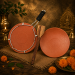 Handmade Earthenware Clay Tawa Combo 1 With Stand And 1 Without Stand Wooden Spatula Included Mitti Tawa For Roti, Paratha, Dudh Pua And Dosa Ecofriendly Terracotta Cookware Indian Clay Tawa