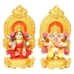 Lord Laxmi Ganesh Eco Friendly Murti Idol Statue for Diwali Decoration Items for Home Decor Mandir Temple Pooja Room Table Office Gifts  Made By Mitti Terracotta Clay L 9 x W 5.5 x H 15 CM Paint