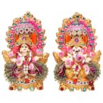 Laxmi Ganesh Eco Friendly Pair Murti Idol Statue for Diwali Decoration Items for Home Decor Pooja Room  Made by Mitti Terracotta Clay L 9 x W 5.5 x H 15 CM Fabric Decorative