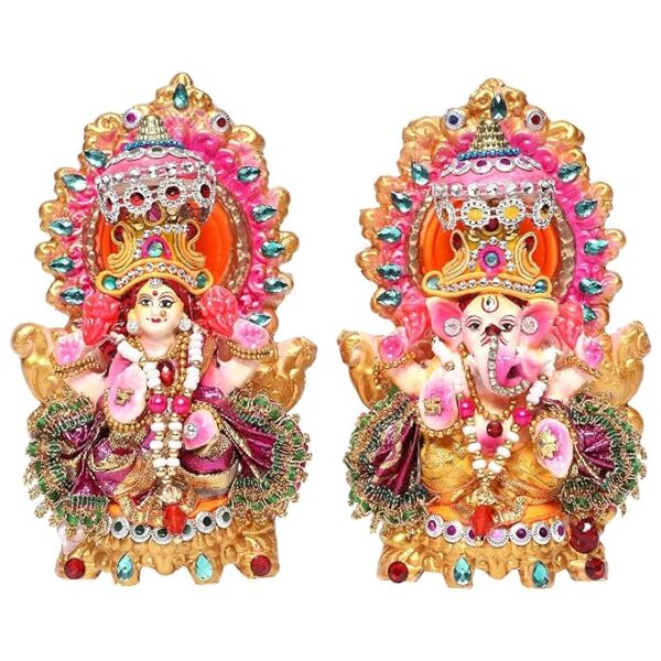 Laxmi Ganesh Eco Friendly Pair Murti Idol Statue for Diwali Decoration Items for Home Decor Pooja Room  Made by Mitti Terracotta Clay L 9 x W 5.5 x H 15 CM Fabric Decorative