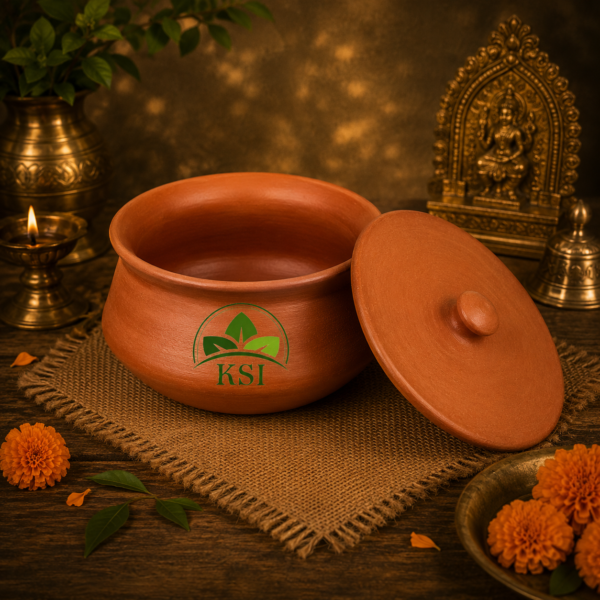 KSI 1000ml Clay Dahi Handi with Lid | Terracotta Curd Pot for Storage | Food Safe Earthen Matka | Natural, Eco-Friendly Mitti Pot for Dahi, Storage & Traditional Use
