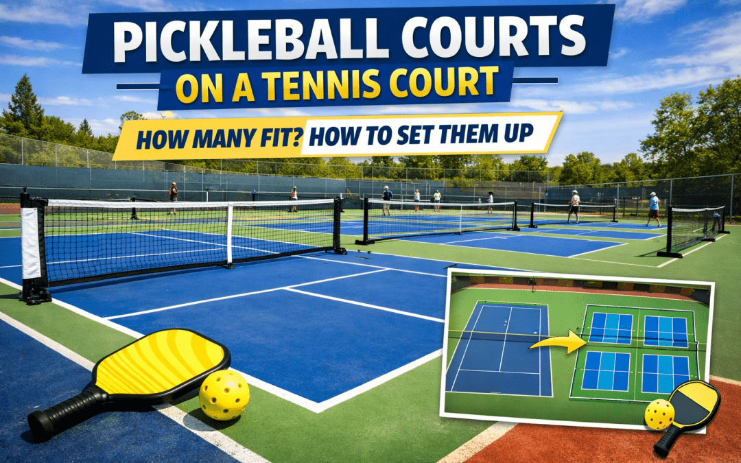 Pickleball courts set up on a tennis court showing multi-court layout and conversion setup