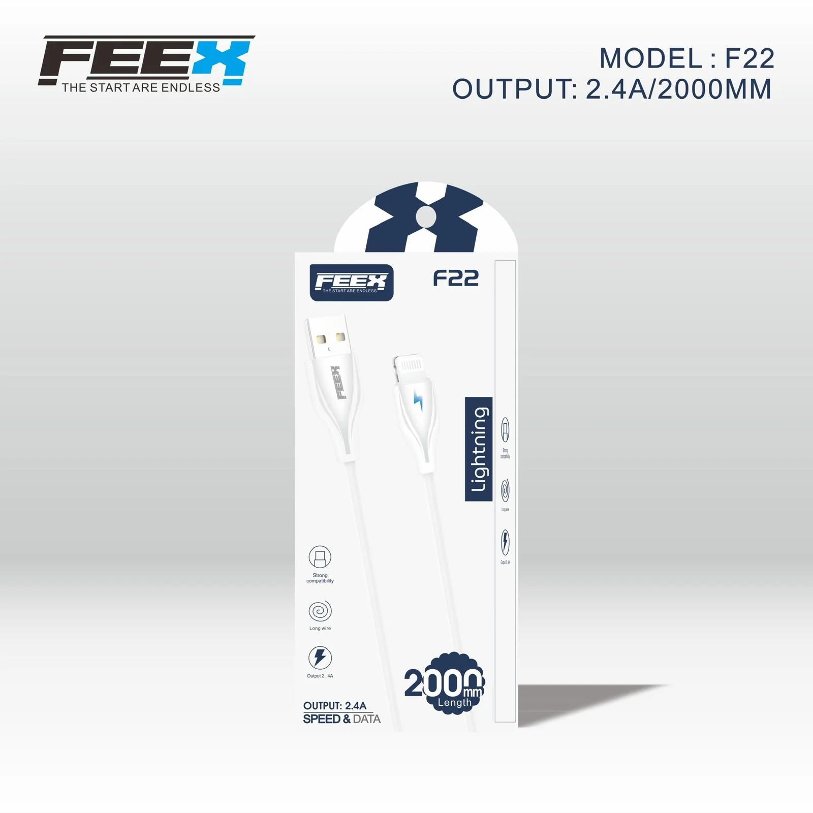 UotYkaHKxyxJ4CKcvDIiDPOw6bcBCqkApvK2BrnB Feex F22 - 2M Fast Charging Lightning Cable 2.4 A - 2000mm 2.4A - Image 1