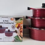 Realchef 6 PCS Granite Coating Set - Casserole with Glass Lid - Non-Stick Glass Lid Top Quality Cookware