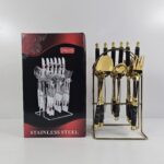 YW05-48 - GF-R2BACK - GF-R1 - HL-0806 - Golden & White Cherry Box StainleYW05-ss Steel Spoon Fork Knife Set, For Home
