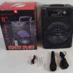 KTS-1090B Super Bass 8 inch Karaoke Wireless Bluetooth Speaker with Mic - Portable Bluetooth Wirelss Speaker FM/TF/USB Rechargeable