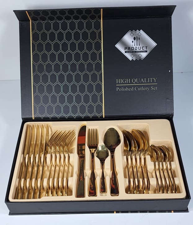 1ot6E4lhoClbPunVPcG24hCs9Vd5VhEttgz765pG (1) (1) High Quality Gold Polished 24 PCS Cutlery Set Stainless Stell - Gift Box Set - CH-001 - Image 1