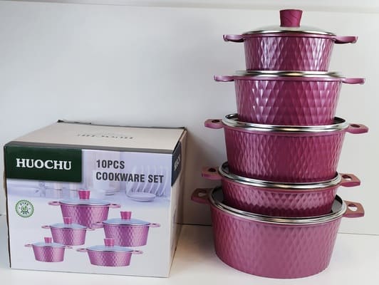 Yz6f15IsgOgmmd9YGCMAN4pLOPViQuZdBoJubl2N (1) HUOCHO 10 PCS Non-Stick Die-Case Aluminium Cookware - Cooking Set with Glass Lid - Top Quality Cookware - Image 1