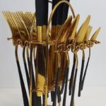 Kitchen Stainless Steel Cutlery Gold and Black 24 PCS Set - Elegant Style
