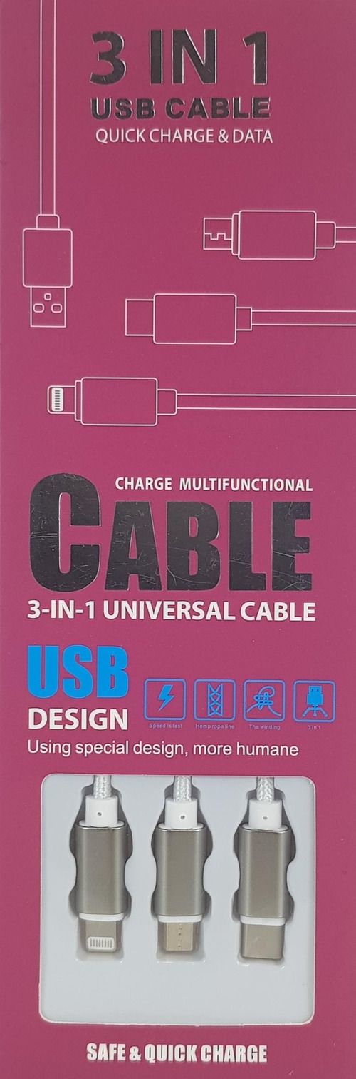 dxIyegLW4zG4gIfAgIDkmxm4Y4tgX8LgcrQ3Wg2S (2) Fast Charging Cable 3 in 1 2.4 A DK-A27 Fast Cahrging Cable - Lightning / Type-C / Micro USB Cable - Image 1