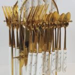 Kitchen Stainless Steel Cutlery Gold and Pink 24 PCS Set - Top Quality Plastic Handle - Elegant Style Cutlery Set