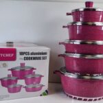 Hot Chef 10 PCS Aluminium Cookware - Die-Cast Aluminium - Non Stick - Marble Coating - Glass Lid - Top Quality Cookware